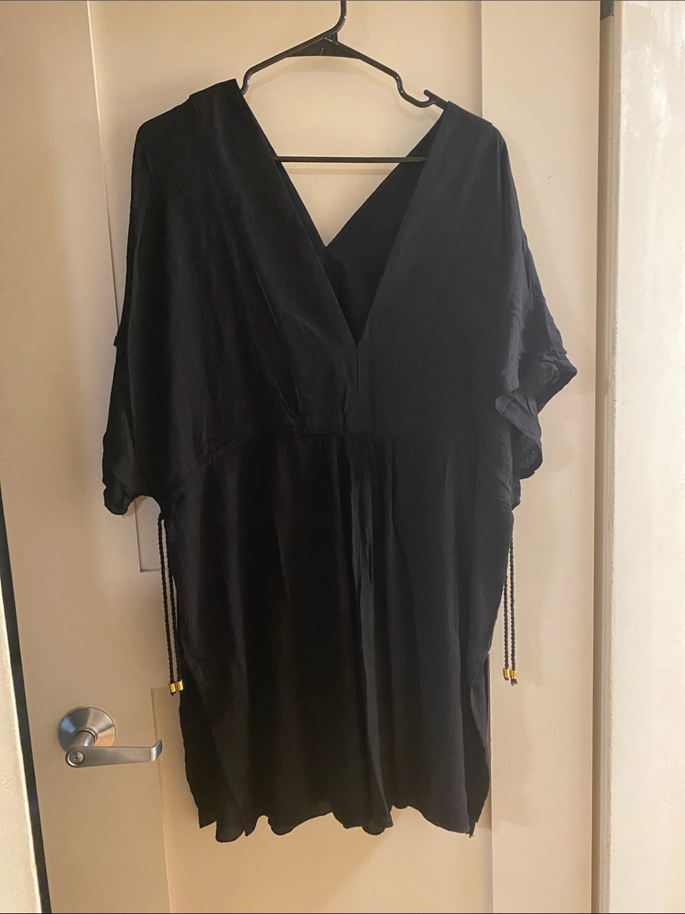 Ralph Lauren Black V-Neck Swim Coverup Tunic with Gold Accents